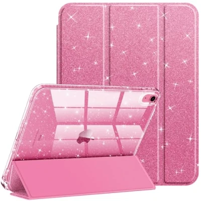 Image of FINTIE Slim Case for iPad (A16) 11th Generation 11 Inch (2025), 10th 10.9 (2022) [Built in Pencil Holder] Glittering Sparkly Cover with Shiny Back Shell, Auto Wake/Sleep, Pink