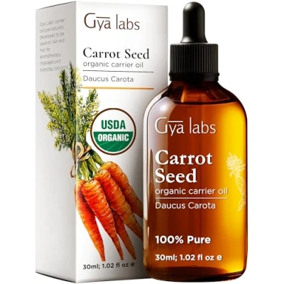 Image of Gya Labs Organic Carrot Seed Oil for Skin 100% Pure Natural Unrefined Hair, Skin, Face and Lip Care, Scalp &amp; Body Massage Carrier (30ml)