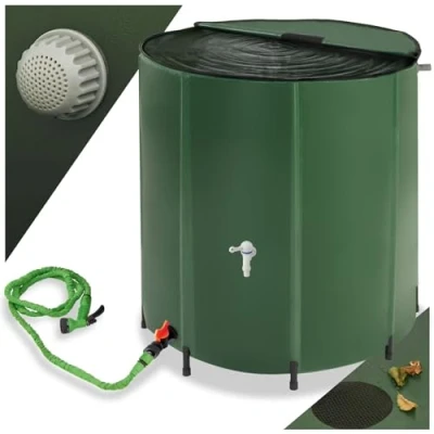 Image of tectake® Collapsible Water Container with Overflow Protection Weather Resistant &amp; Rust Free Butt Protective Grate, Tap Floor Safe Plastic Feet, Stable Structure Quick Setup 500L