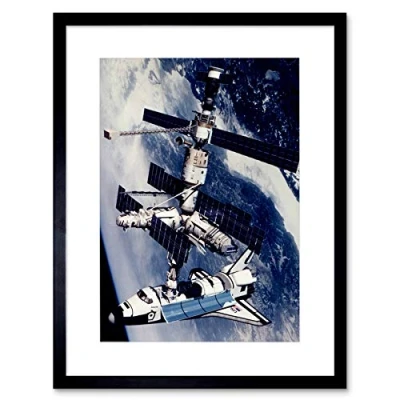 Image of Wee Blue Coo Space Shuttle Atlantis Docked Russian Mir Station Framed Wall Art Print