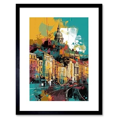 Image of Artery8 Nottingham City Modern Multicoloured Cityscape Artwork Framed Wall Art Print 9X7 Inch