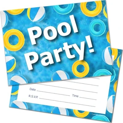 Image of Olivia Samuel 20 x Swimming Pool Birthday Party Invitations from Kids Invites A6 Postcard Size with envelopes