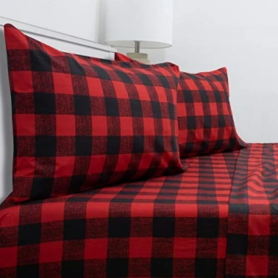Image of Sweet Home Collection 1800 Thread Count Soft Egyptian Quality Brushed Microfiber Hypoallergenic Luxury Bedding Set with Flat, Fitted Sheet, 2 Pillow Cases, Full Buffalo Check Burgundy