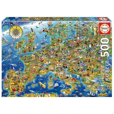 Image of Educa 17962, Crazy, 500 Piece Puzzle for Adults and Children from 10 Years, Map, Europe, Multicoloured, Standard Size
