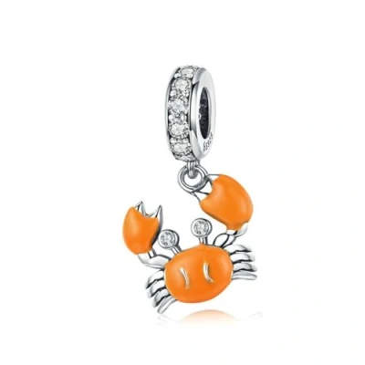 Image of Opalescent Ocean Deep Blue Charm 925 Sterling Silver Murano Glass Sea Turtle Dolphins Mermaid Animal Charms for Pandora Bracelet(Crab Charm)