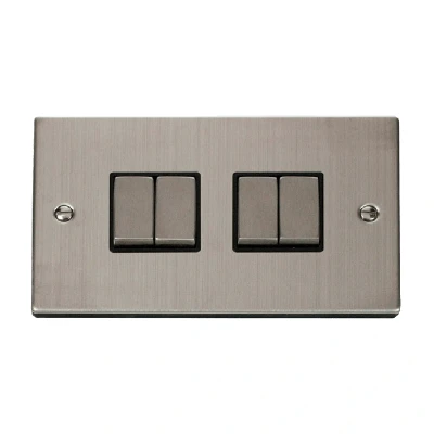 Image of Click Deco 4 Gang 2 Way Ingot 10AX Switch Stainless Steel Black Inserts
