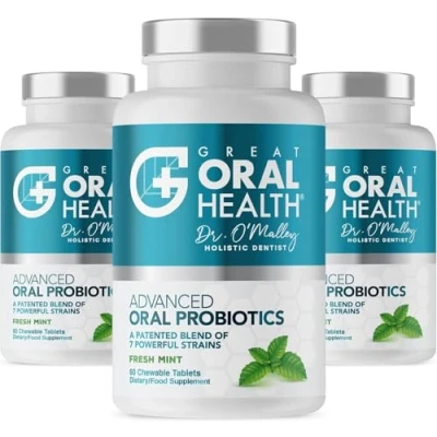 Image of Patented Dental Oral Probiotics from a Top Holistic Dentist Great Value Per Bottle with 60 Tablets. Tackle Bad Breath, Gum Disease, Strep Throat &amp; Tooth Decay. 3 Starter Kit