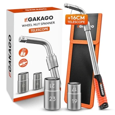 Image of Gakago Telescopic Wheel nut Spanner Set with 17/19mm &amp; 21/23mm Socket 1/2 inch Extra Long extendable Practical Storage Bag Hook and Loop Fastener Hanging