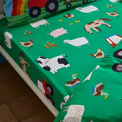 Image of Catherine Lansfield Kids Farmyard Animals Single Fitted Sheet Green