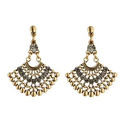 Image of Clip On Earrings Antique gold Plated Aztec Design Dangle Earring With Crystals Bem G