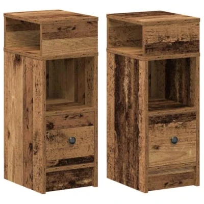 Image of vidaXL 2 Piece Bedside Cabinets with Drawer Old Wood Brown Nightstands, Engineered Bedroom Tables, Ample Storage Open Compartments, Rectangular Shape, Stylish Nightstands