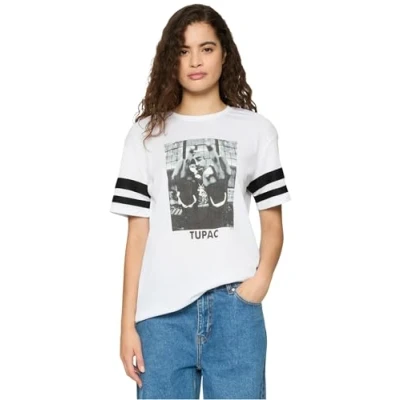 Image of Mister Tee Damen Ladies 2Pac Stripes T Shirts, White, S
