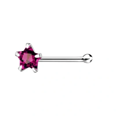 Image of The Goldmine 925 Sterling Silver Nose Stud with 3mm CZ Star, short Ball Shape End Pin (Fuchsia Hot Pink)