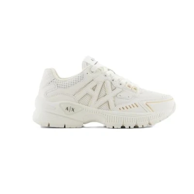 Image of Armani Exchange Trainers, Women&#039;s, Size: 8, Off white/silver Imitation leather/ textile