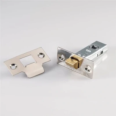 Image of 64mm Standard Tubular Door Latch Square Strike Plate &amp; Forend Polished Nickel