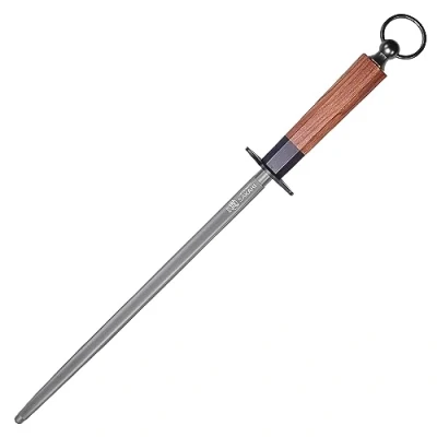 Image of MITSUMOTO SAKARI 12 inch Black Diamond Honing Rods, Japanese Round Knife Sharpening Rod, Professional Kitchen Sharpener (Rosewood Handle)