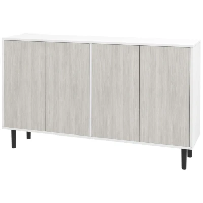 Image of HOMCOM Modern Sideboard with 2 Cupboards, Kitchen Storage Cabinet for Living Room Adjustable Shelves, 4 Doors and Solid Wood Legs, White