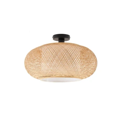 Image of Lindby Romaine ceiling light, bamboo, natural/white, Ø 50 cm