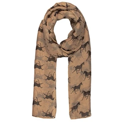 Image of World of Shawls Horses Print Design Ladies Girls Scarves Shawl Wrap Maxi Sarong (Beige)