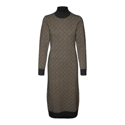 Image of Vero Moda Vmaria ART HIGH NECK CALF dress Shift Black/silver mink, Women&#039;s, Size: Large, mink