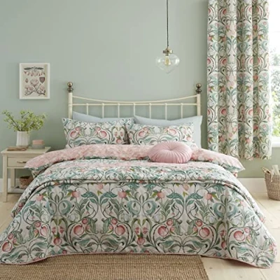 Image of Catherine Lansfield Clarence Floral King Duvet Set Natural Green