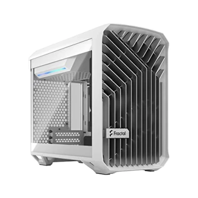 Image of Fractal Design Torrent Nano White Clear tint tempered glass side panel Open grille for maximum air intake 180mm PWM fan included Type C mITX Airflow Mini Tower PC Gaming Case