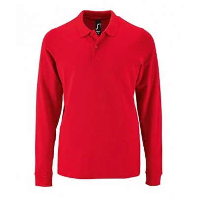 Image of SOLS Mens Perfect Long Sleeve Pique Polo Shirt (Red) Cotton Size 2XL