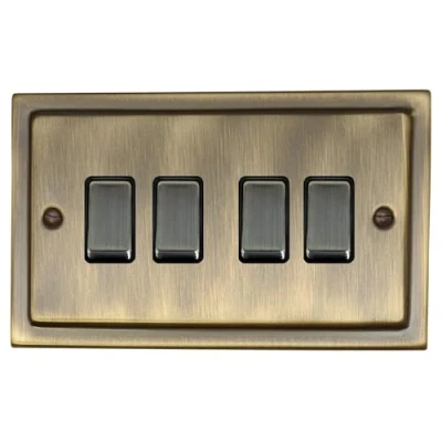 Image of G&amp;H Brassware TAB304 Victorian Antique Brass Light Switch 2 Way 10A Four Gang