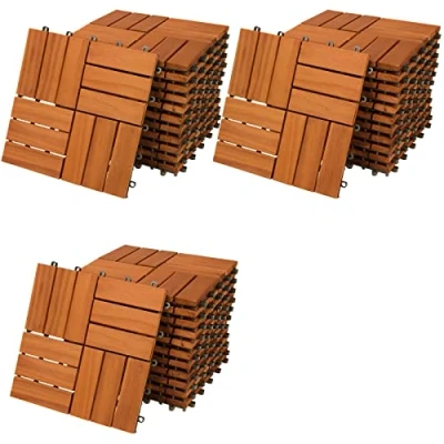 Image of CASARIA® 33x Wooden Acacia Mosaic Decking Tiles 30x30cm Cuttable Interlocking System Drainage Garden Patio Click Lock in Flooring Deck FSC Certified Wood 33