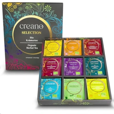 Image of Creano Organic Herbal Tea Gift Set Grey &quot;Organic Tea&quot; 45 Bags in 9 Different Varieties 90g*