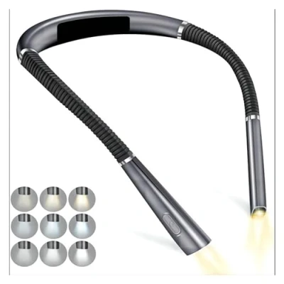 Image of POCHY LED Neck Reading Light, Book Light for in Bed, 3 Colors, 6 Brightness Levels, Bendable Arms, Rechargeable, Long Lasting, Perfect Reading, Knitting, Camping, Repairing (Color : Gray)