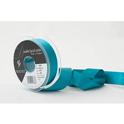Image of Berisfords Double FACE Poly Satin Ribbon, Malibu Blue, 25 mm