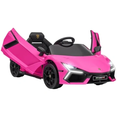 Image of AIYAPLAY Lamborghini Revuelto Licensed Kids Electric Car with Butterfly Doors, 12V Ride On Transport Wheels, Suspension, Remote Control, LED Lights, Music, Horn, for 3 5 Years, Pink