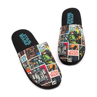 Image of Star Wars Slippers Men Adults Comic Slip On House Shoes Merchandise Gifts for Him 11 12 UK Black