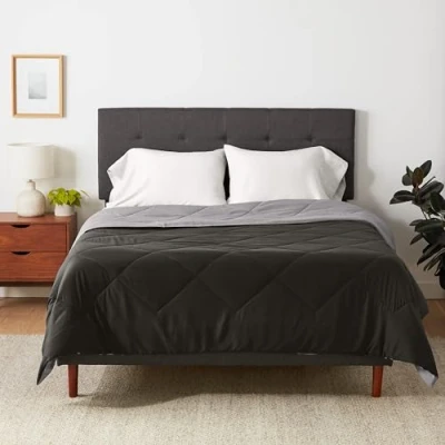 Image of Amazon Basics Reversible Microfiber Comforter, grey/black, 220X240cm