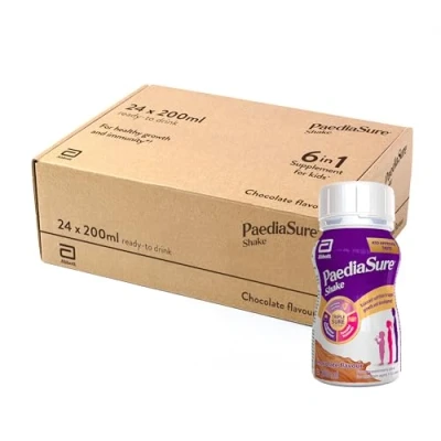Image of PaediaSure Shake Balanced Nutritional Supplement Ready to Drink, 24 x 200 ml Chocolate, Multivitamin for Kids with Protein, Essential Fatty Acids and Minerals Support Growth Development