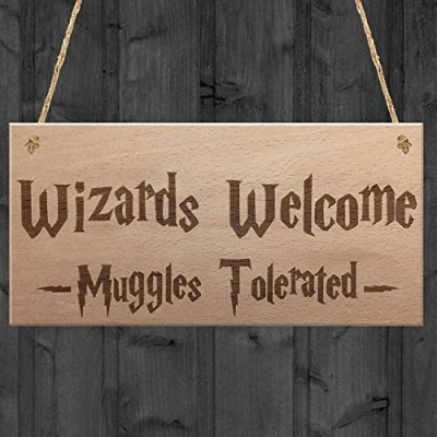 Image of RED OCEAN Wizards Welcome Muggles Tolerated Gift Hanging Plaque Magic Home Sign