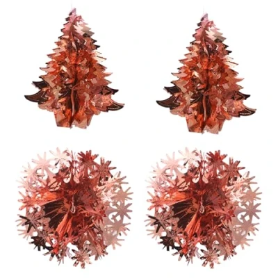 Image of Christmas Foil Ceiling Decorations Set 4 30cm Tree and Ball Set. 2 Balls (Rose Gold)