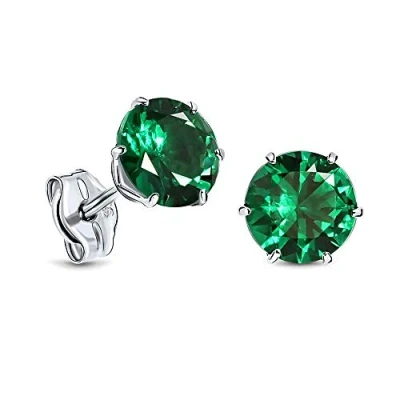 Image of Miore 4 prong earrings for women in 9 kt 375 white gold with green emerald