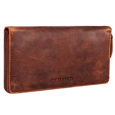 Image of STILORD &#039;Emilia&#039; Elegant Leather Wallet for Women with RFID and NFC Protection Horizontal Billfold Timeless Classic Design Genuine Gift Box, Colour:Kara Cognac