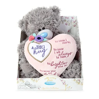 Image of Me To You Bear 9&quot; Big Hugs Padded Heart, Grey