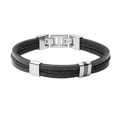 Image of Fossil Bracelet for Men Vintage Casual, Length: 180mm 195mm black Leather Bracelet, JF03686040