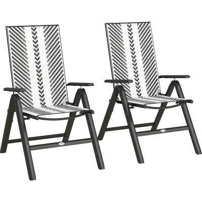 Image of Outsunny Outdoor Rattan Folding Chair with 5 Position Adjustable Backrest, Wicker Garden Dining Wide Armrest, Set of 2 for Patio, Terrace, Balcony, Grey