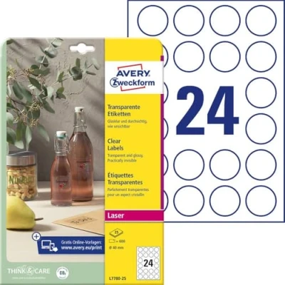 Image of Avery Zweckform L7780 25 Crystal Clear Labels Round 40 mm