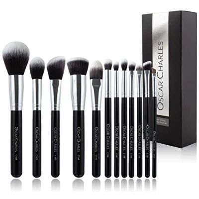 Image of Oscar Charles Makeup Brush Set, 12 Piece Brushes Set Professional, Six Face Make up &amp; Eye Silver