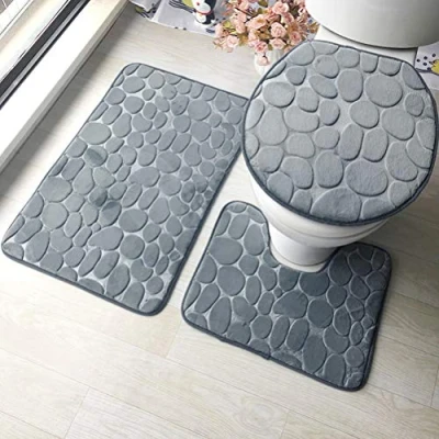 Image of ele ELEOPTION 3 Piece Non Slip Pedestal Bath Mat Set, Toilet Lid Cover Mat, Breathable Memory Foam Mats Soft Comfortable Water Absorbent Bathroom Rug (Gray)