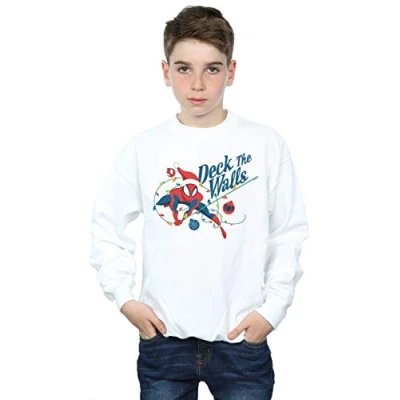 Image of Marvel Boys Spider Man Deck The Walls Sweatshirt White 12 13 Years