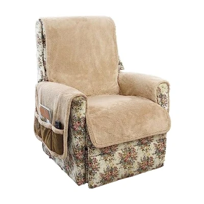 Image of Easylife Deluxe Reversible Seat Cover, Sherpa Fleece Armchair Tidy with Side Pockets for TV Remote, Chair Protector Fully Guaranteed 30x30x6.2