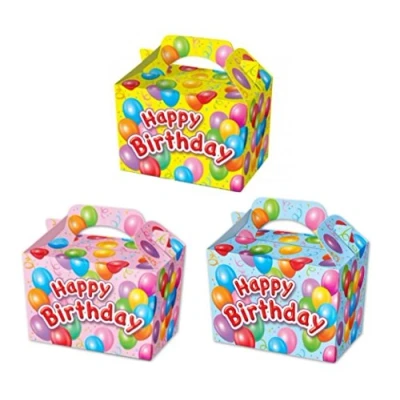 Image of MustBeBonkers Happy Birthday Food Boxes Picnic Carry Meal Box Party Bag Plate (35 Boxes, Blue Box)