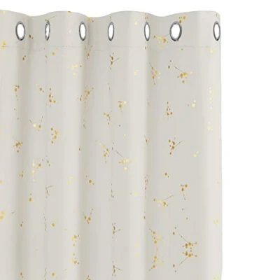 Image of Deconovo Eyelet Curtains, Blackout Gold Constellation Printed Thermal Insulated Curtains for Nursery, 66 x 72 Inch(Width Length), Light Beige, 2 panels